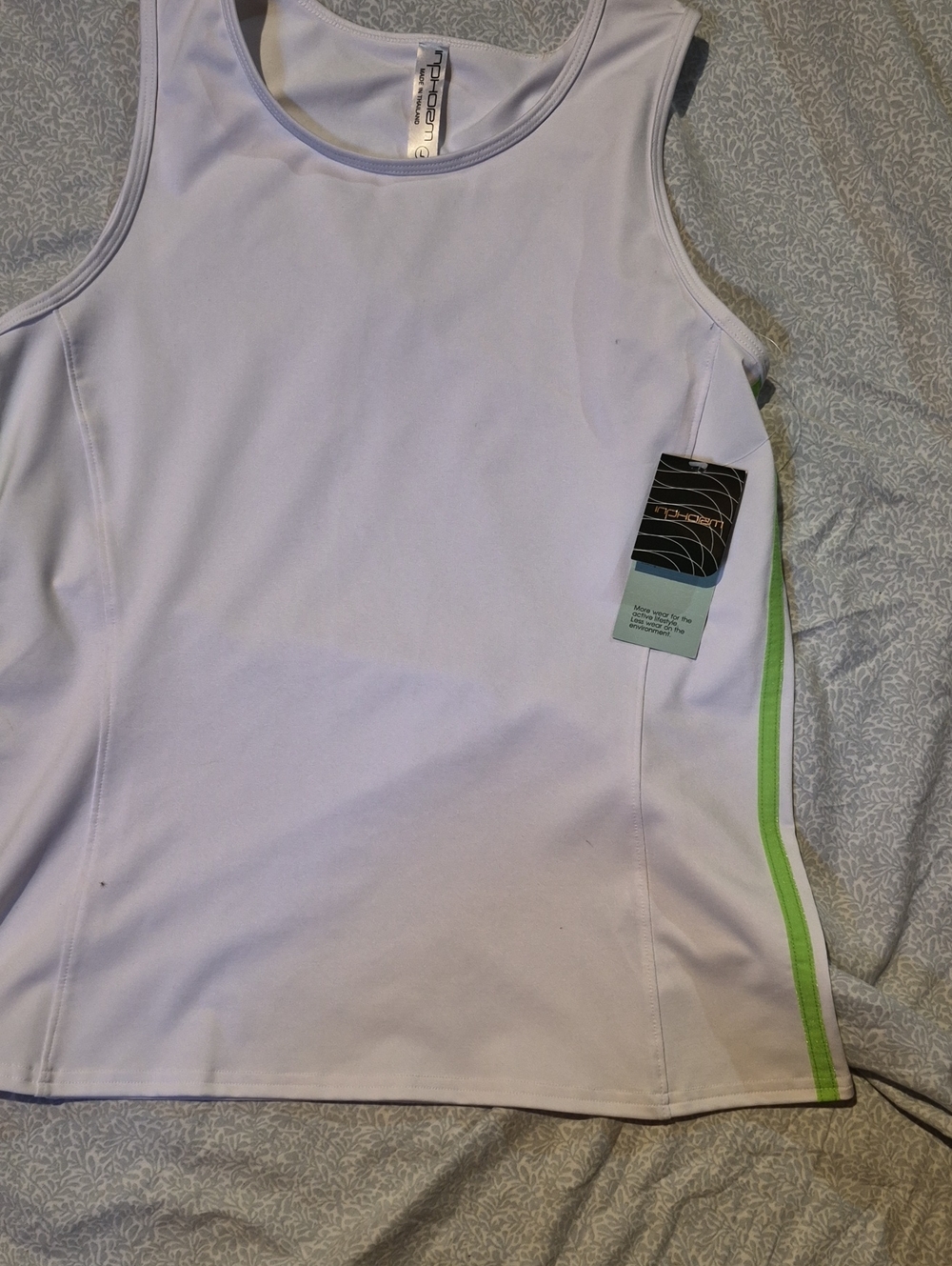 Women's White Tank Top with Lime Side Stripe